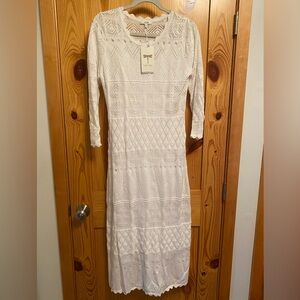 White Crochet maxi Dress by Tyler Boe.